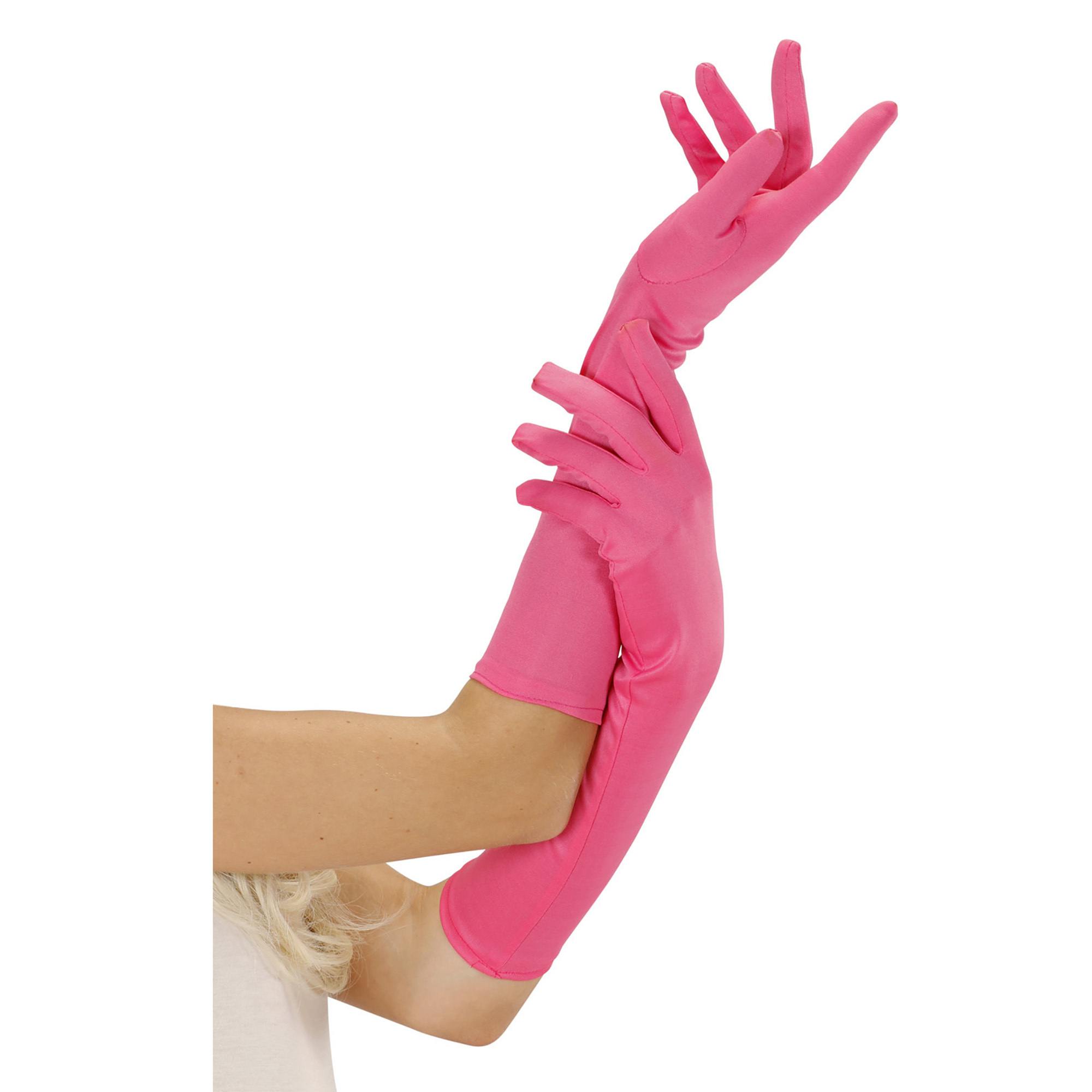 Handschoenen lang roze neon