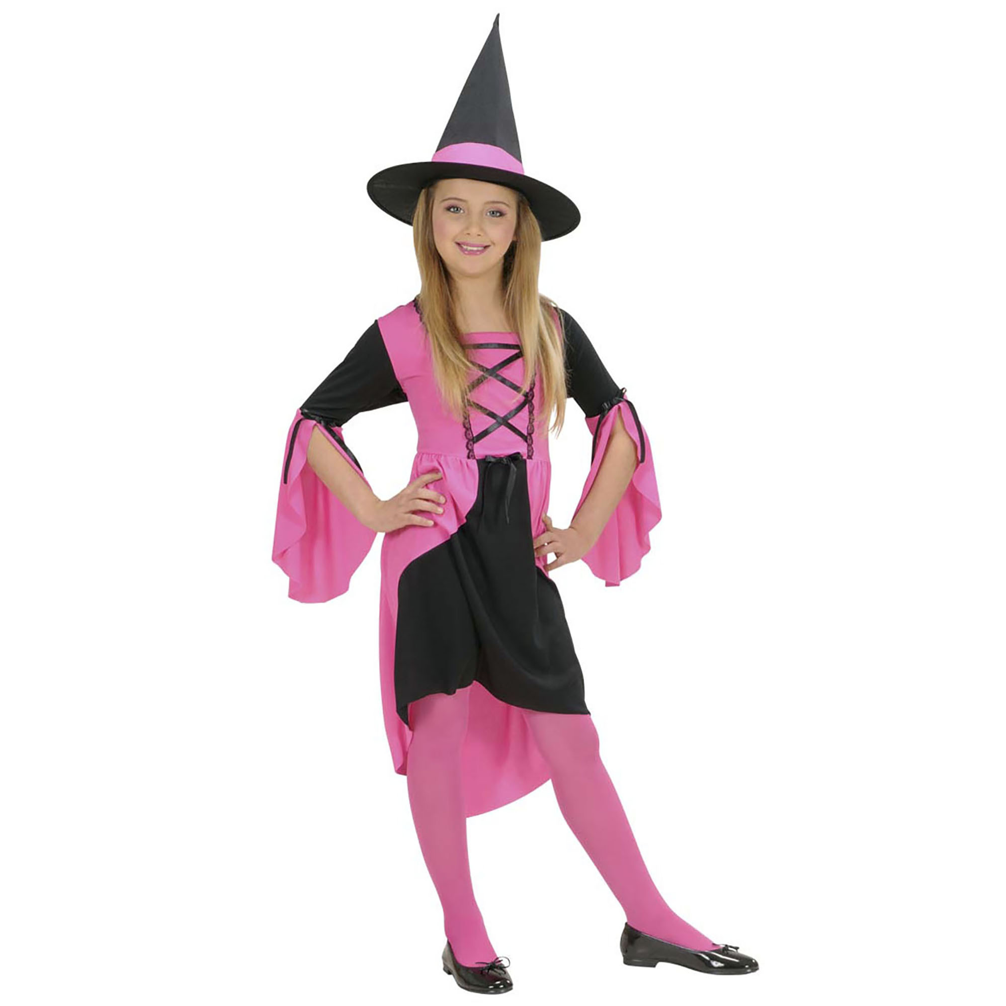 Roze heks met heksenhoed heksen jurk kind