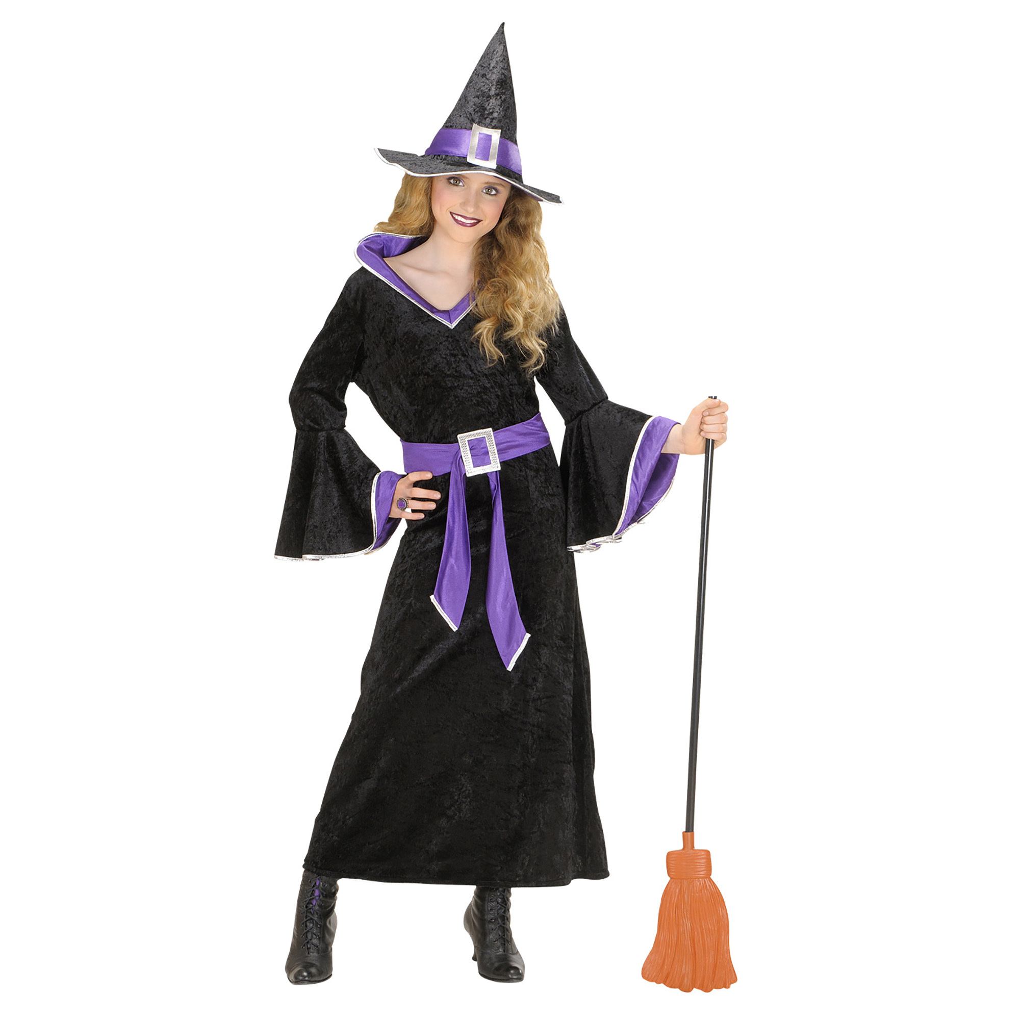 Zwart paarse heksenjurk meisje black witch lang model