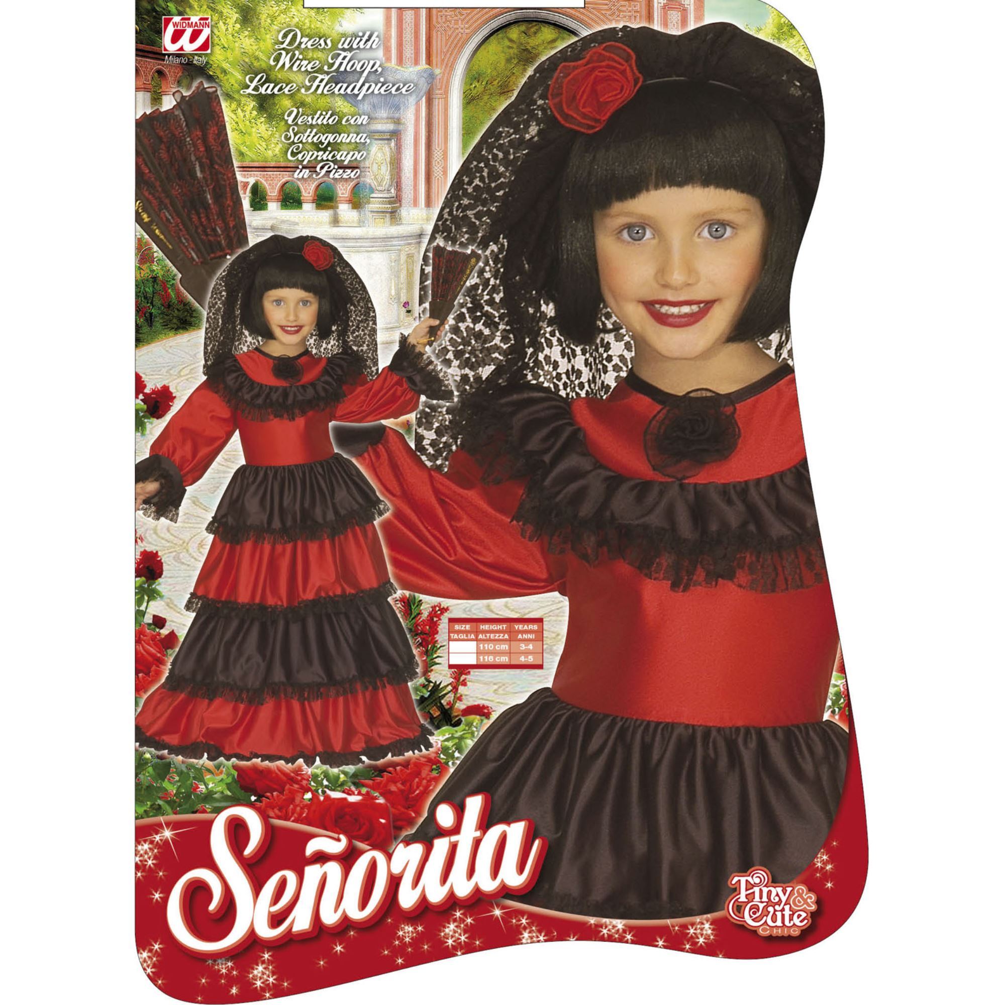 La Senorita Spaanse flamenco jurk/kostuum - voor meisjes/kinderen - rood/ zwart (maat 128-134 - lengte 85 cm - 7-8 jaar, meerkleurig