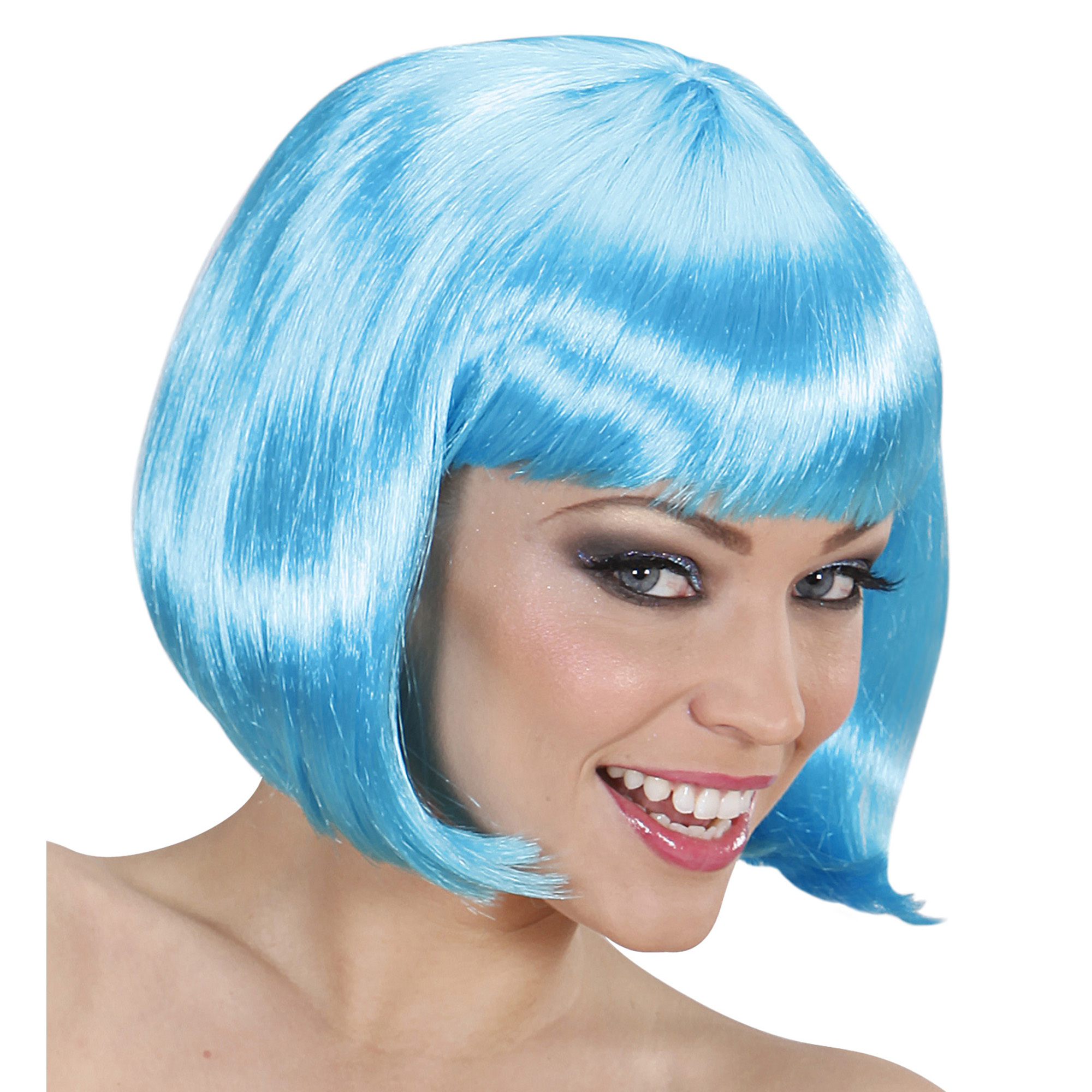 Trendy azuur blauw pruik bobline