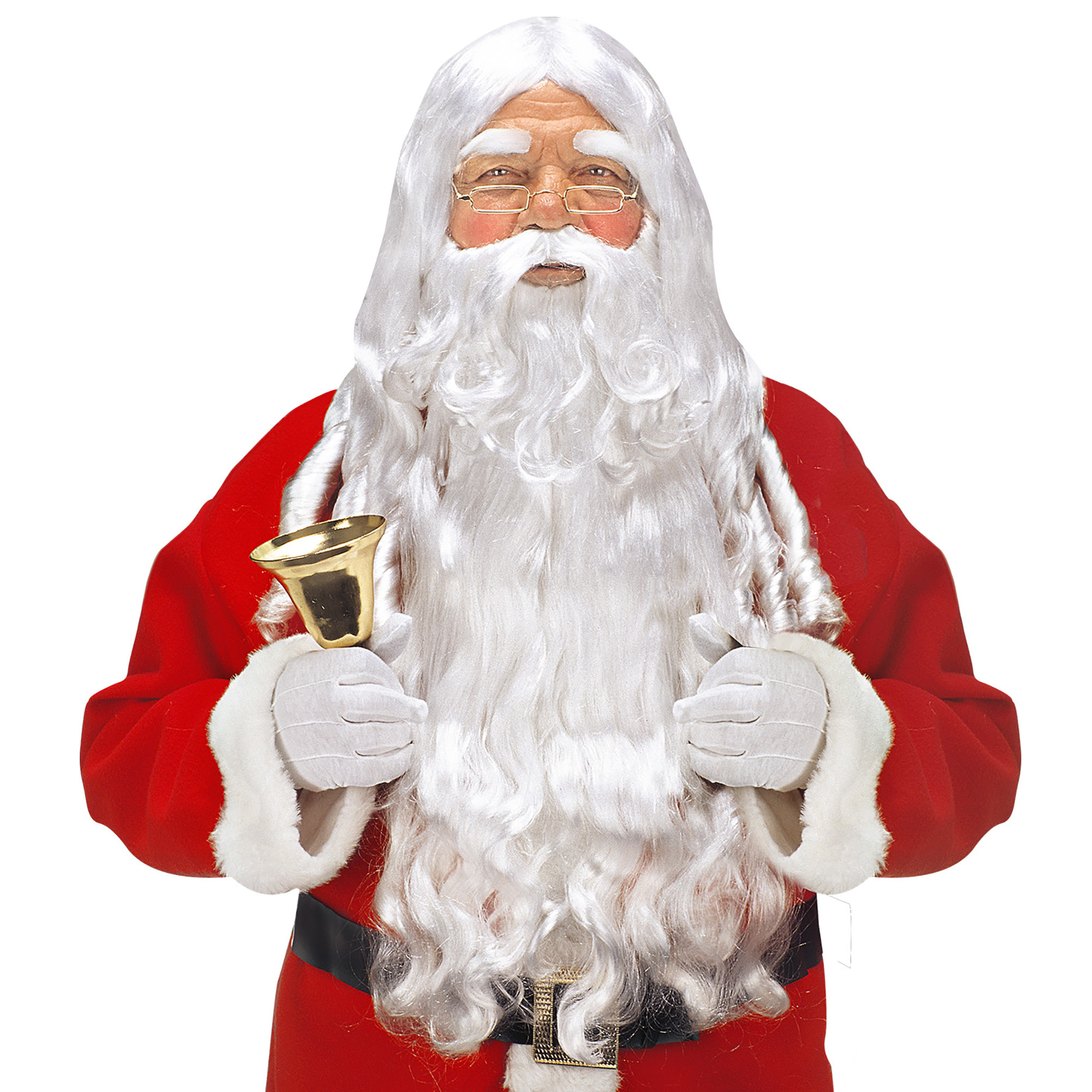 Maak de Kerstmagie compleet met een authentieke witte pruik inclusief baard snor en wenkbrauwen voor de ultieme Kerstman look