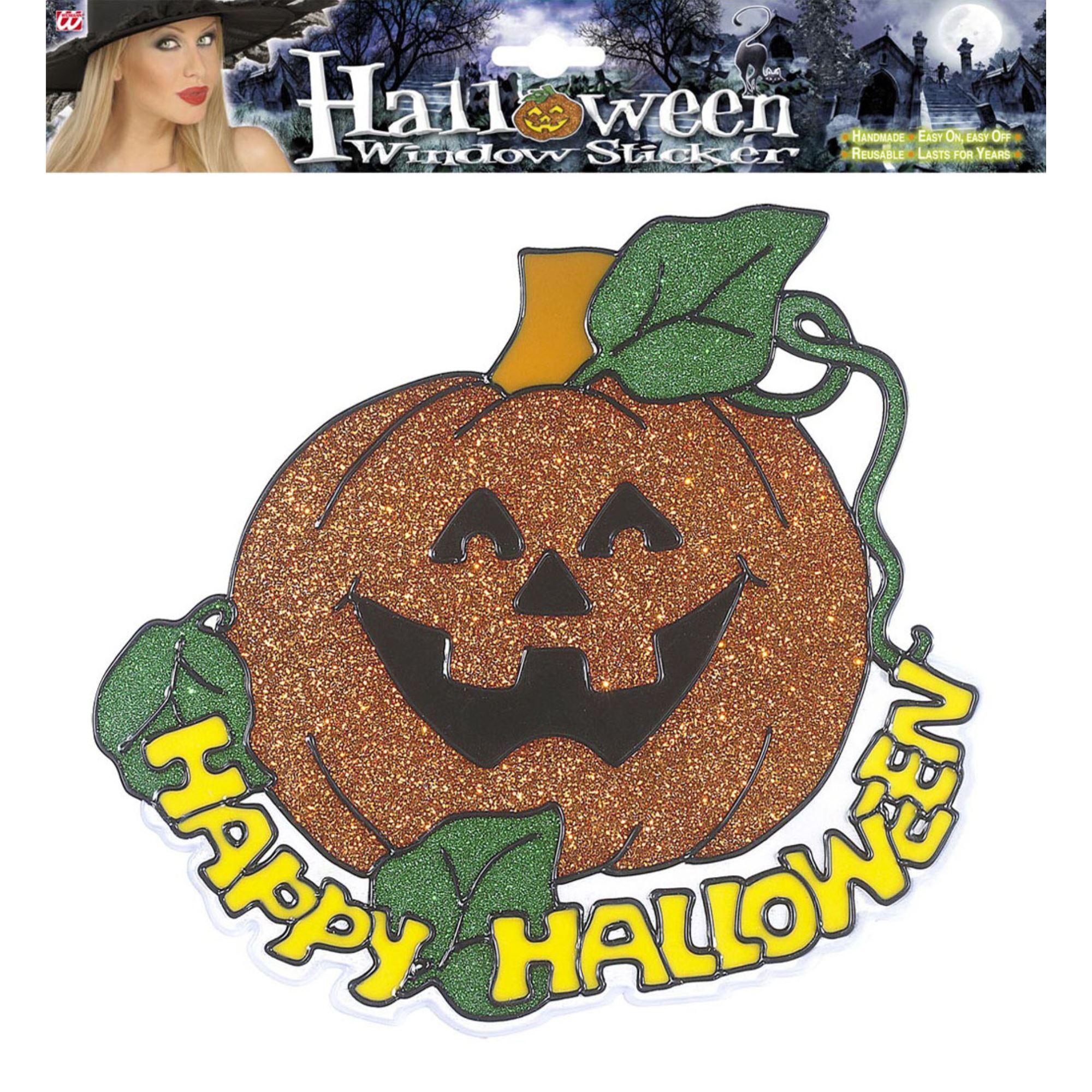 raamstickers happy halloween met pompoen