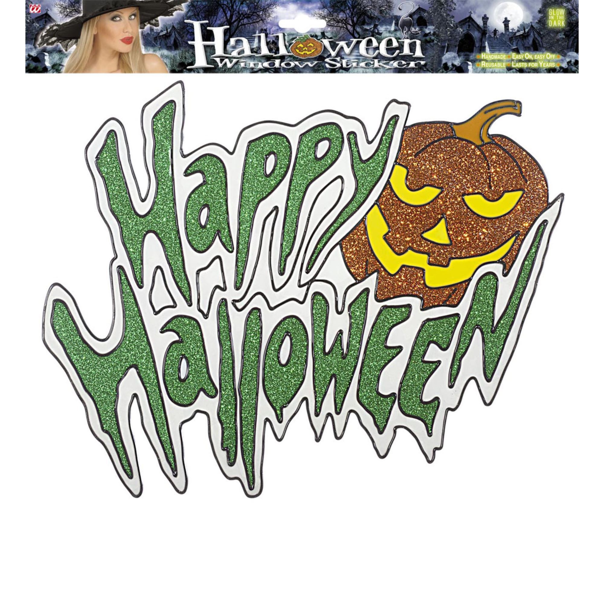 raamstickers happy halloween pompoen.