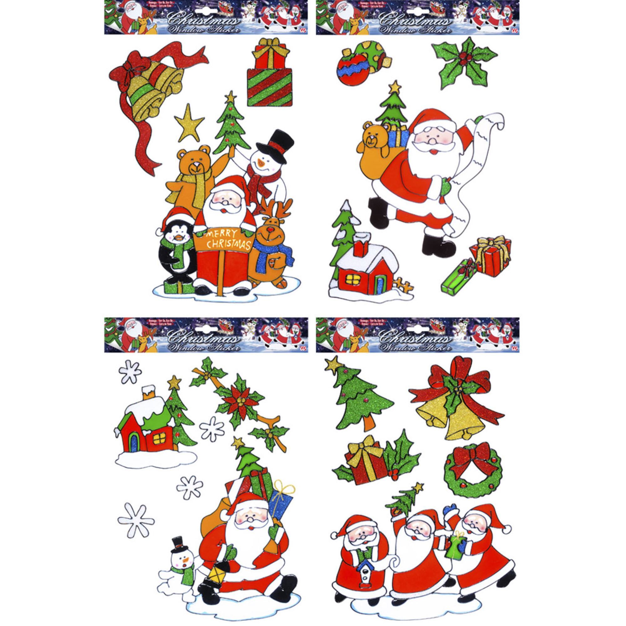 set van 12 kerst raam stickers met kerstman