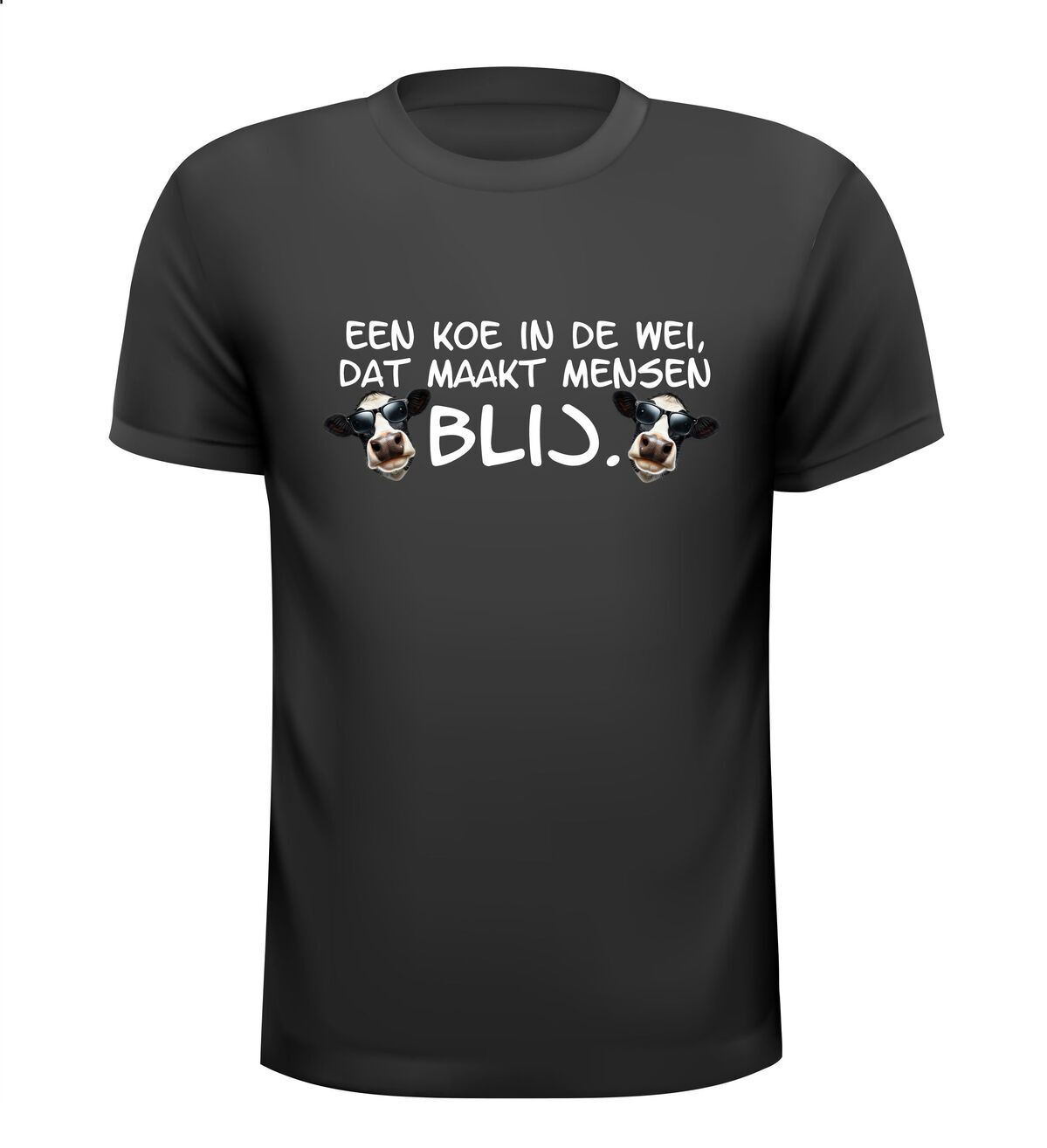 T-shirt korte mouw een koe in de wei dat maakt mensen blij