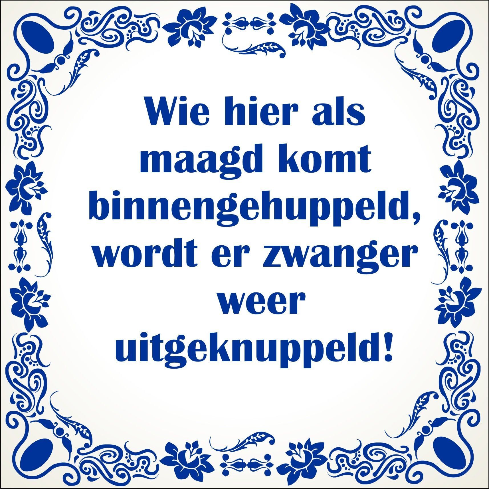 spreukentegelWie hier als maagd komt binnengehuppeld wordt er zwanger weer uitgeknuppeld!