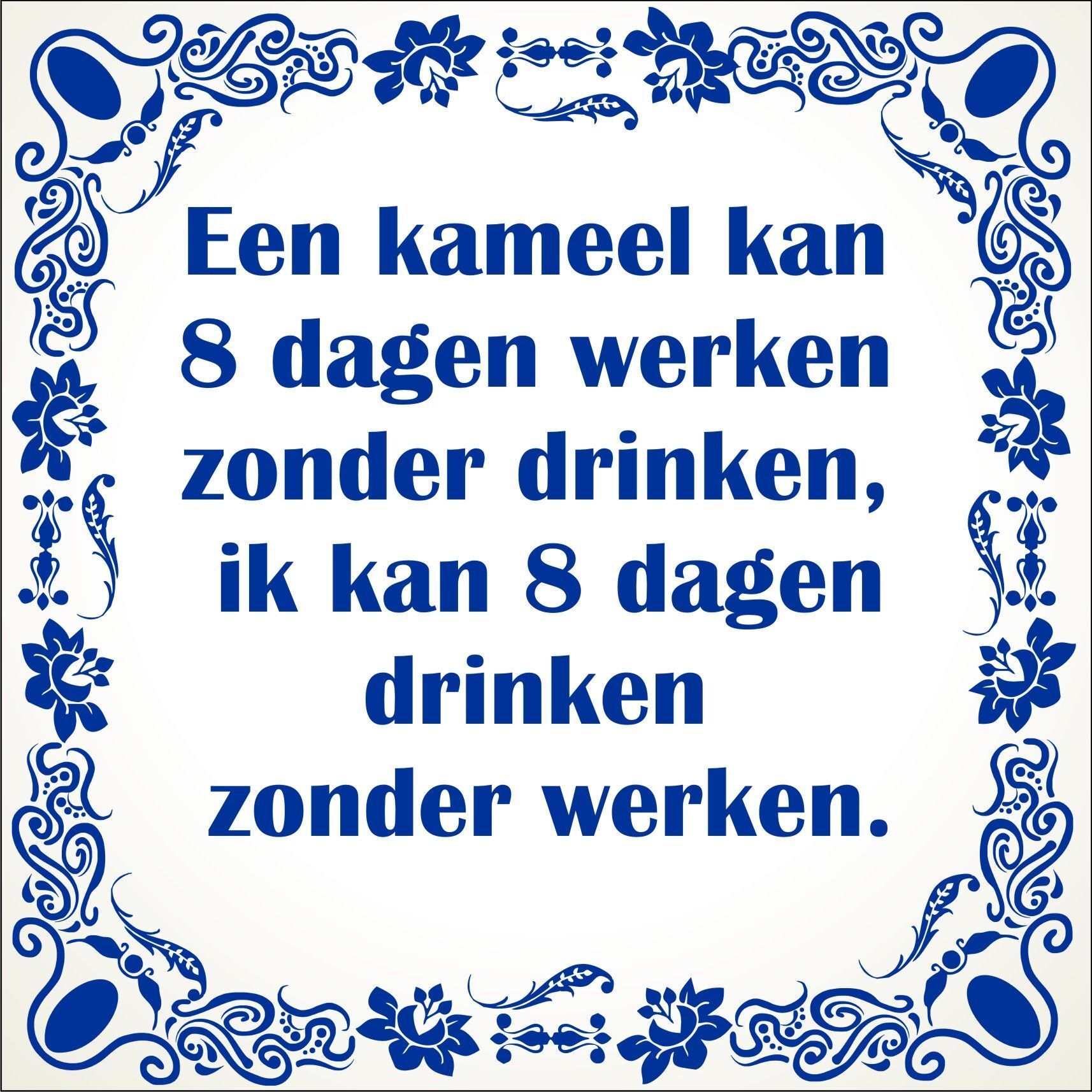 spreukentegel een kameel kan 8 dagen werken zonder drinken  ik kan 8 dagen drinken zonder werken