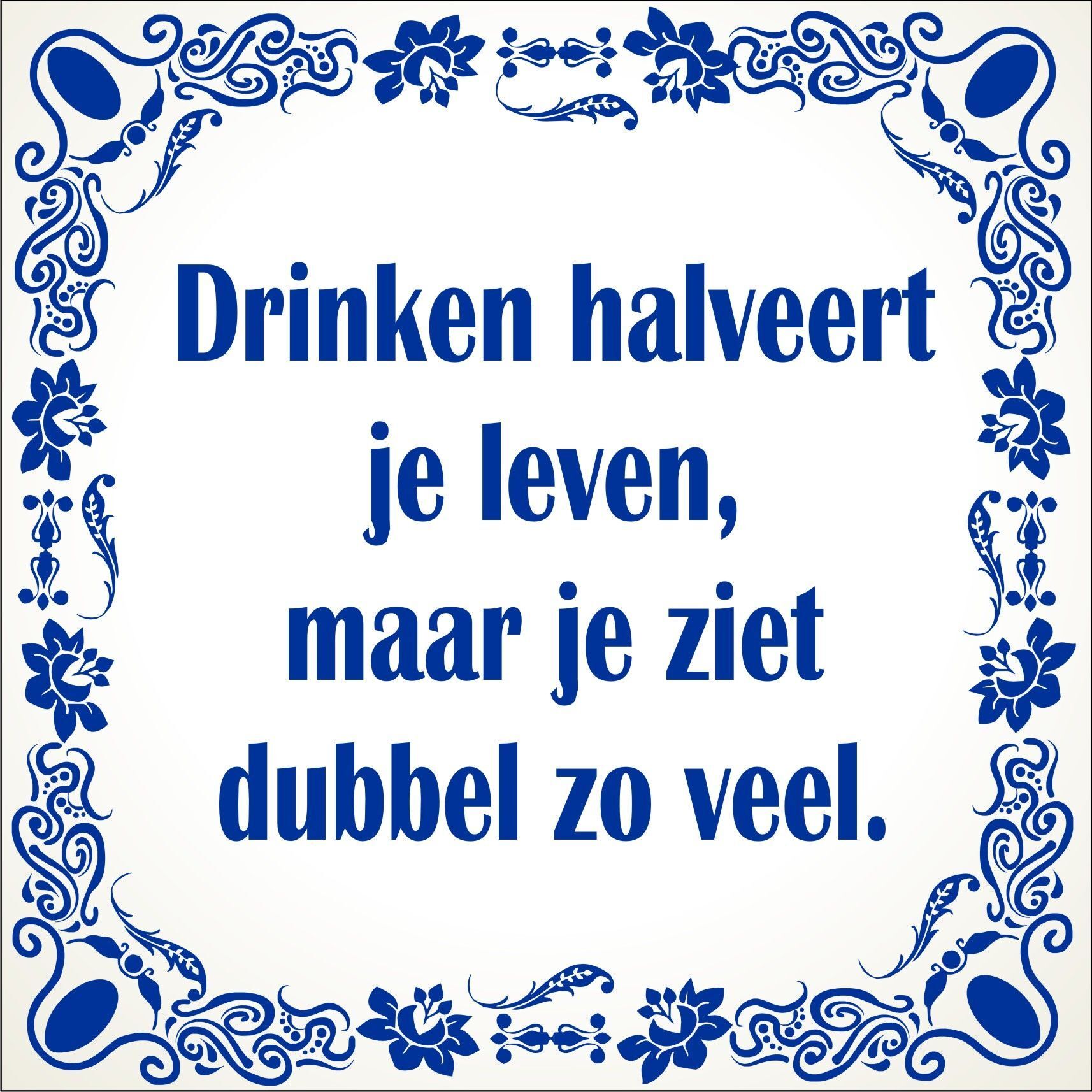 spreukentegel  Drinken halveert je leven  maar je ziet dubbel zo veel