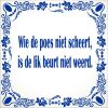 spreukentegel Wie de poes niet scheert is de likbeurt niet waerd.