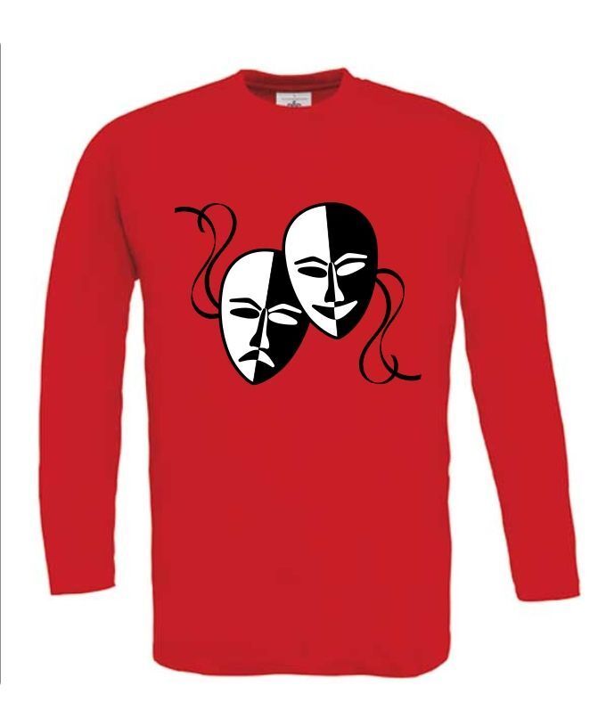 theater masker t-shirt lange mouw rood