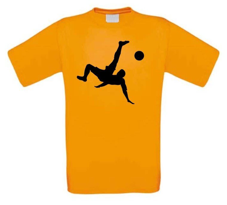 schoppende voetballer oranje t-shirt