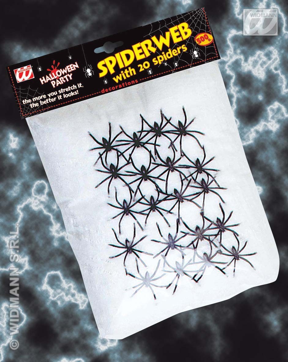 Spinneweb jumbo 500 gram wit met 20 spinnen