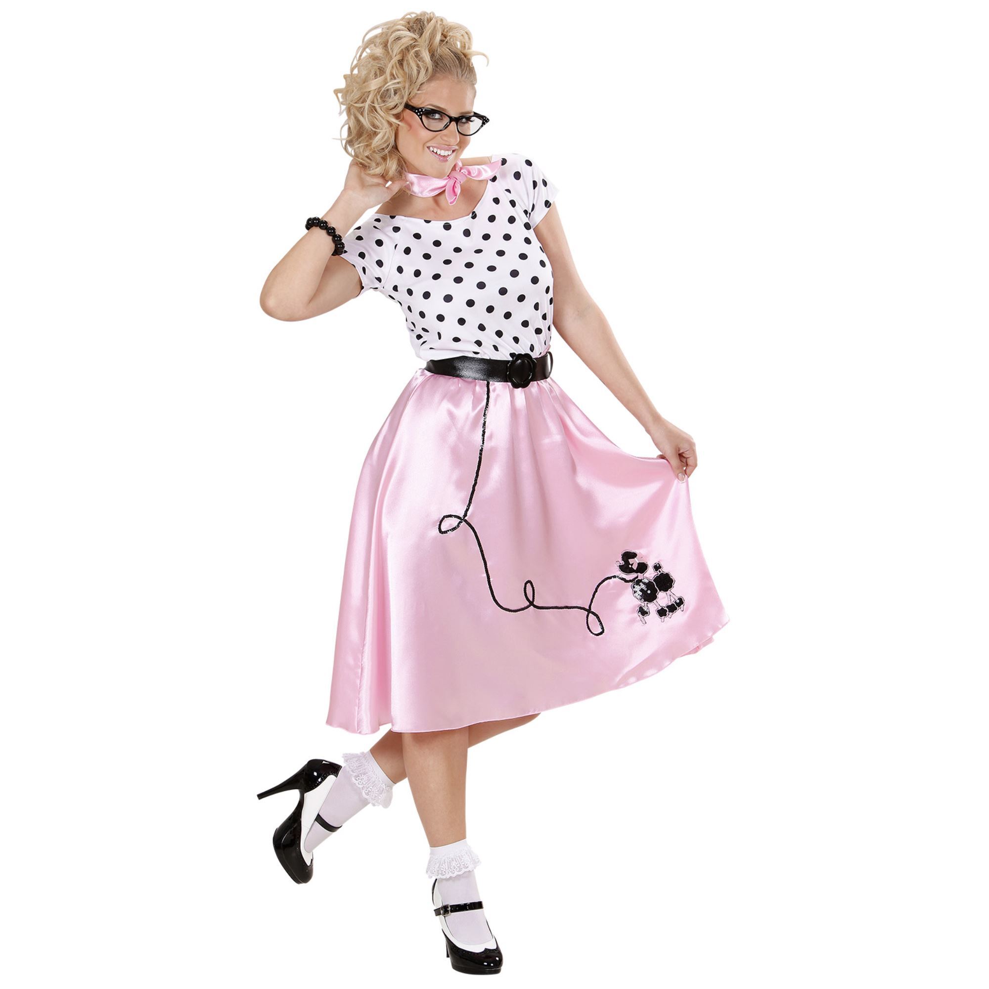 50e jaren dames kostuum roze poedel meisje