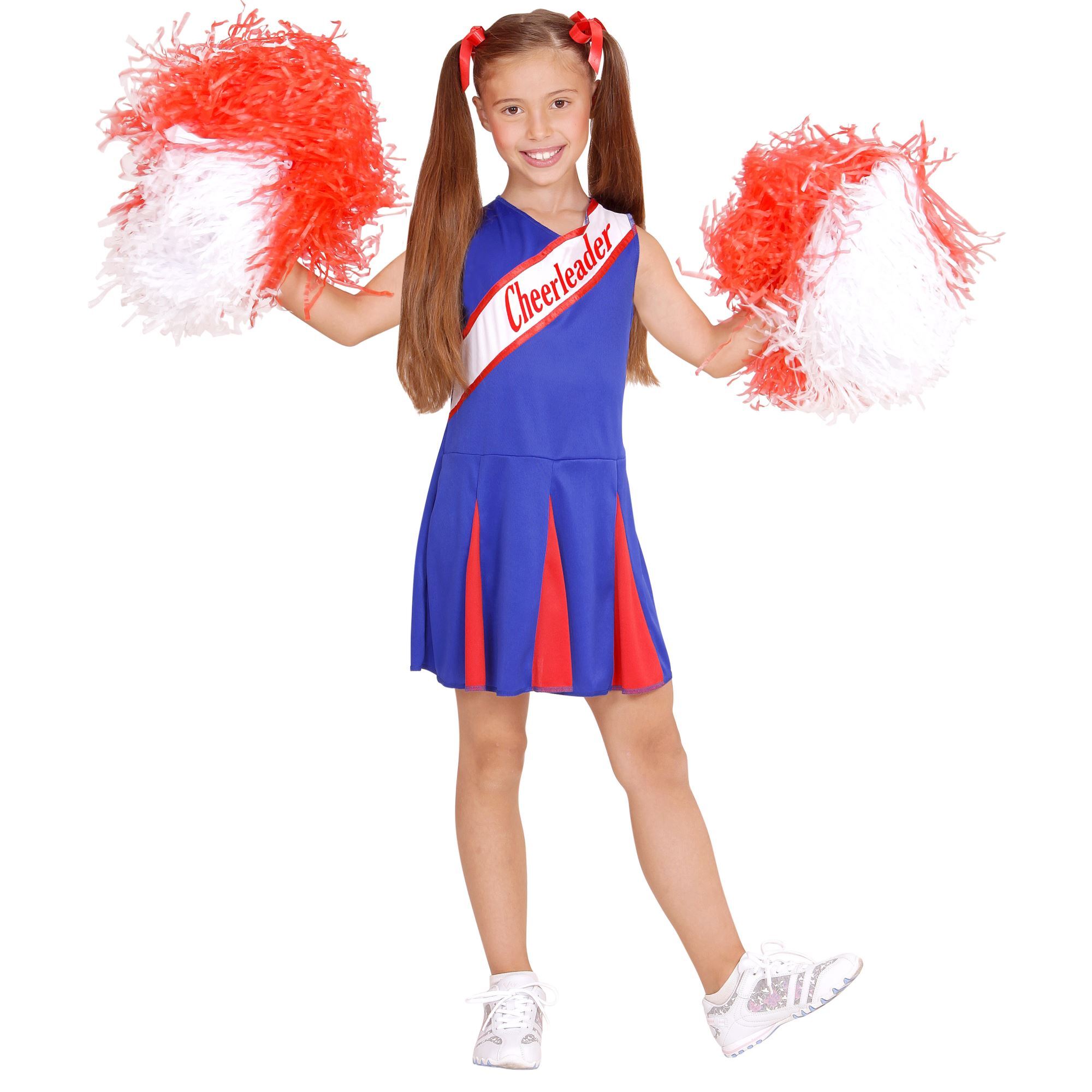 Amerikaanse cheerleader  meisje blauw rood kind