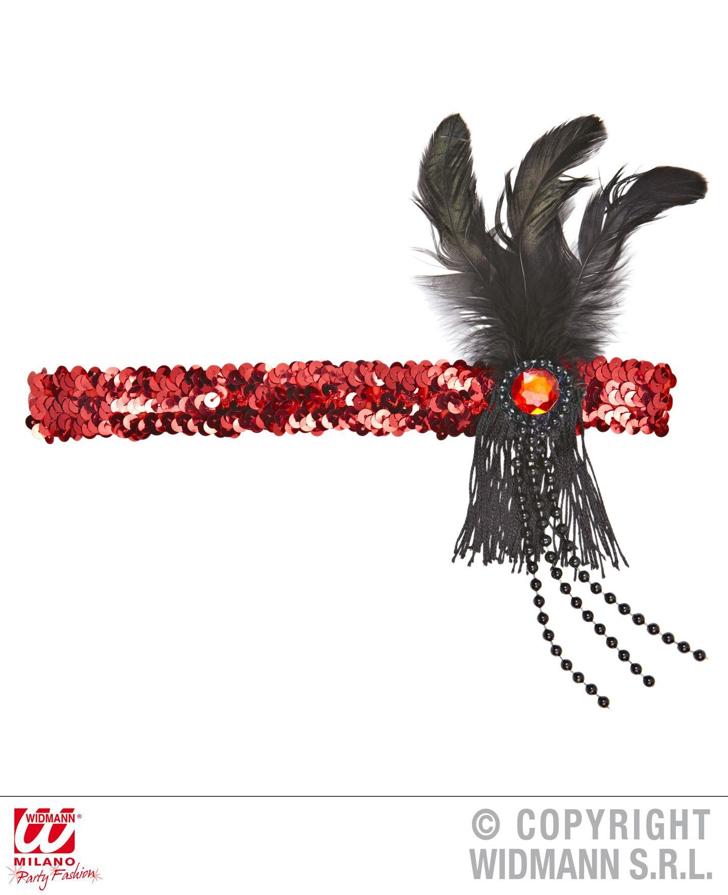 hoofdband rood pailletten met veren