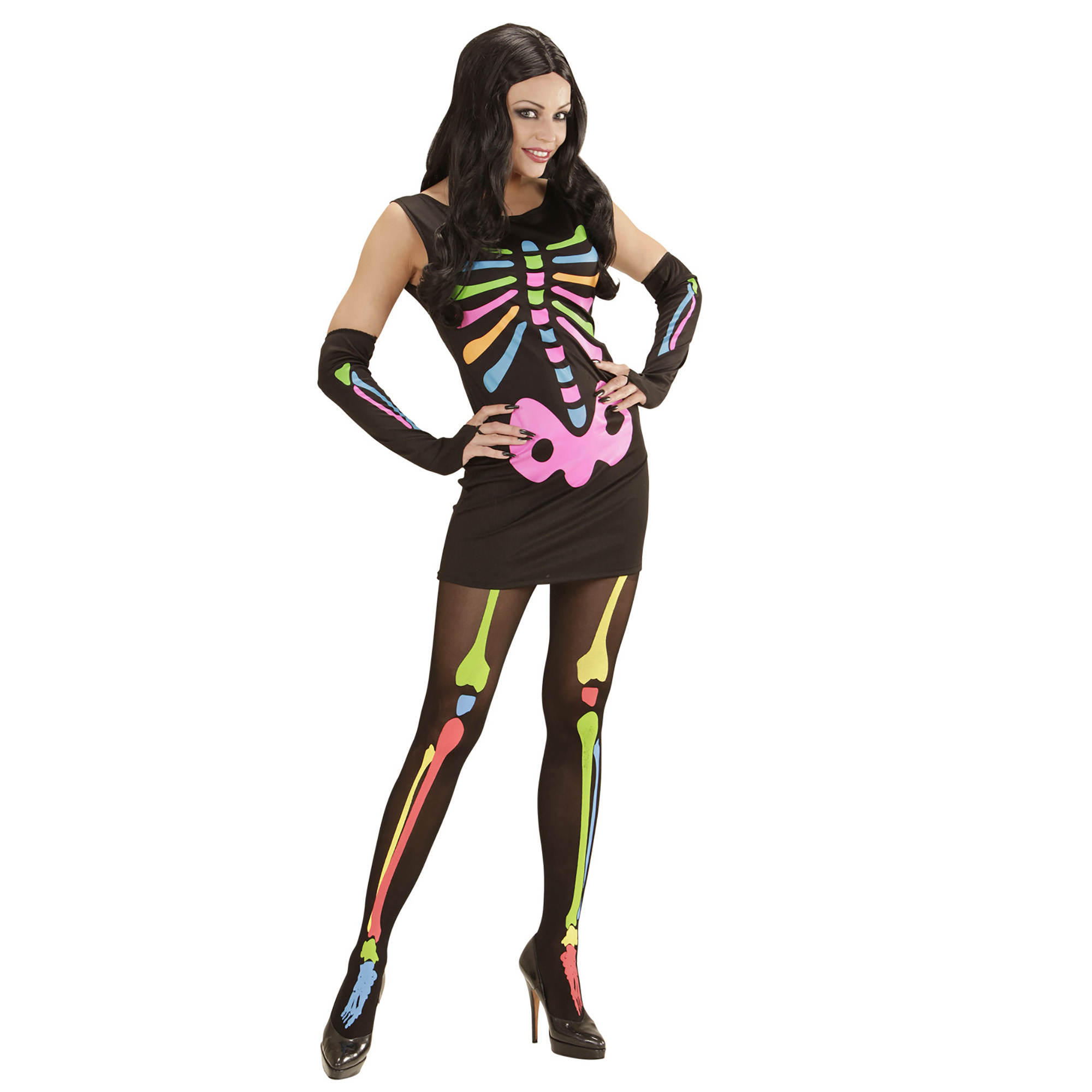 verkleedpak neon skelet vrouw sexy