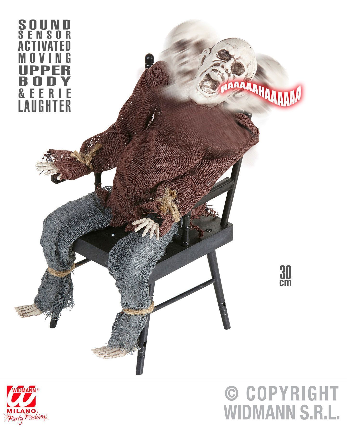 Animatie skelet vastgebonden op stoel met geluid en beweging halloween
