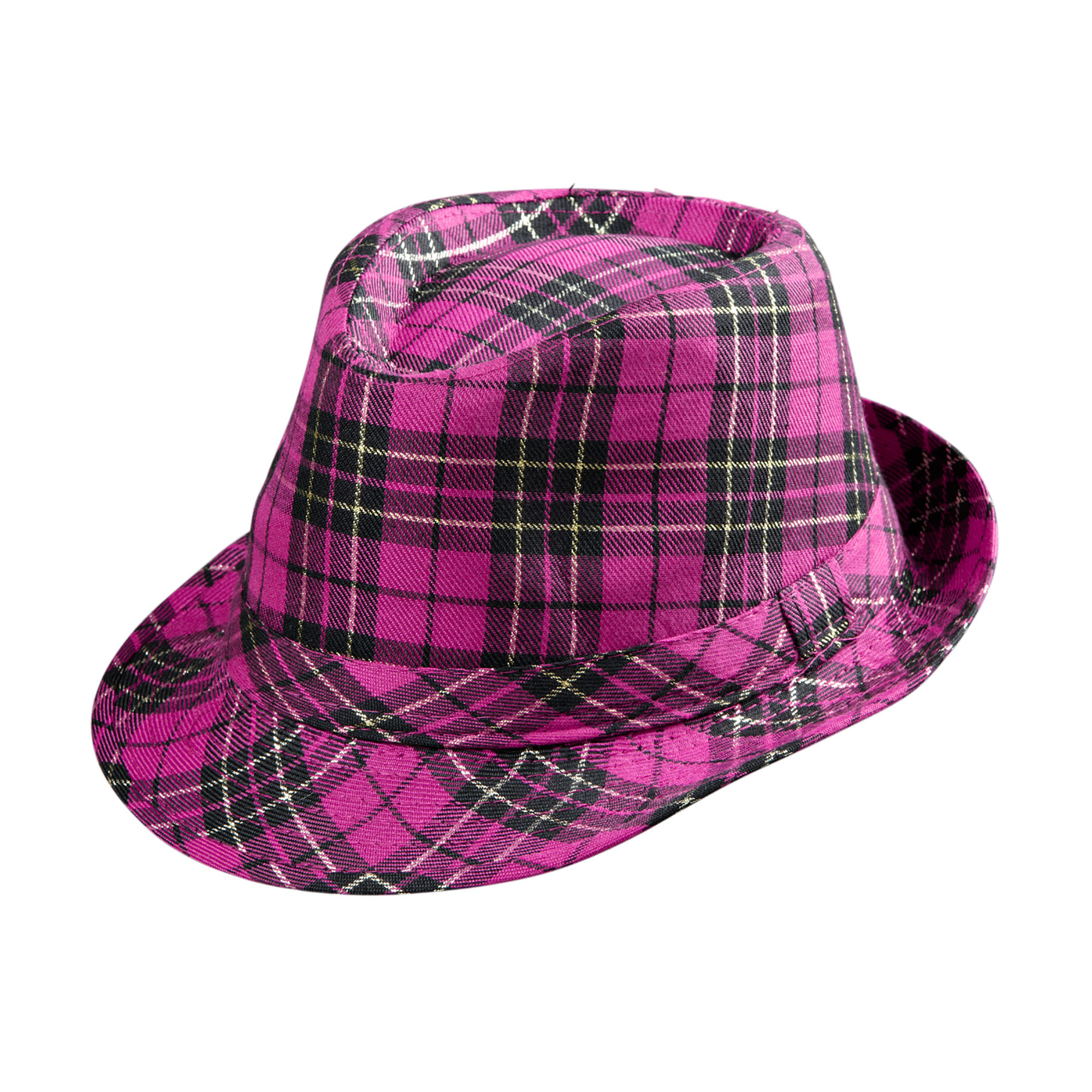 deukhoed fedora roze met tartan print