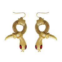 Egyptische oorbellen slang van goud met rode steen ogen