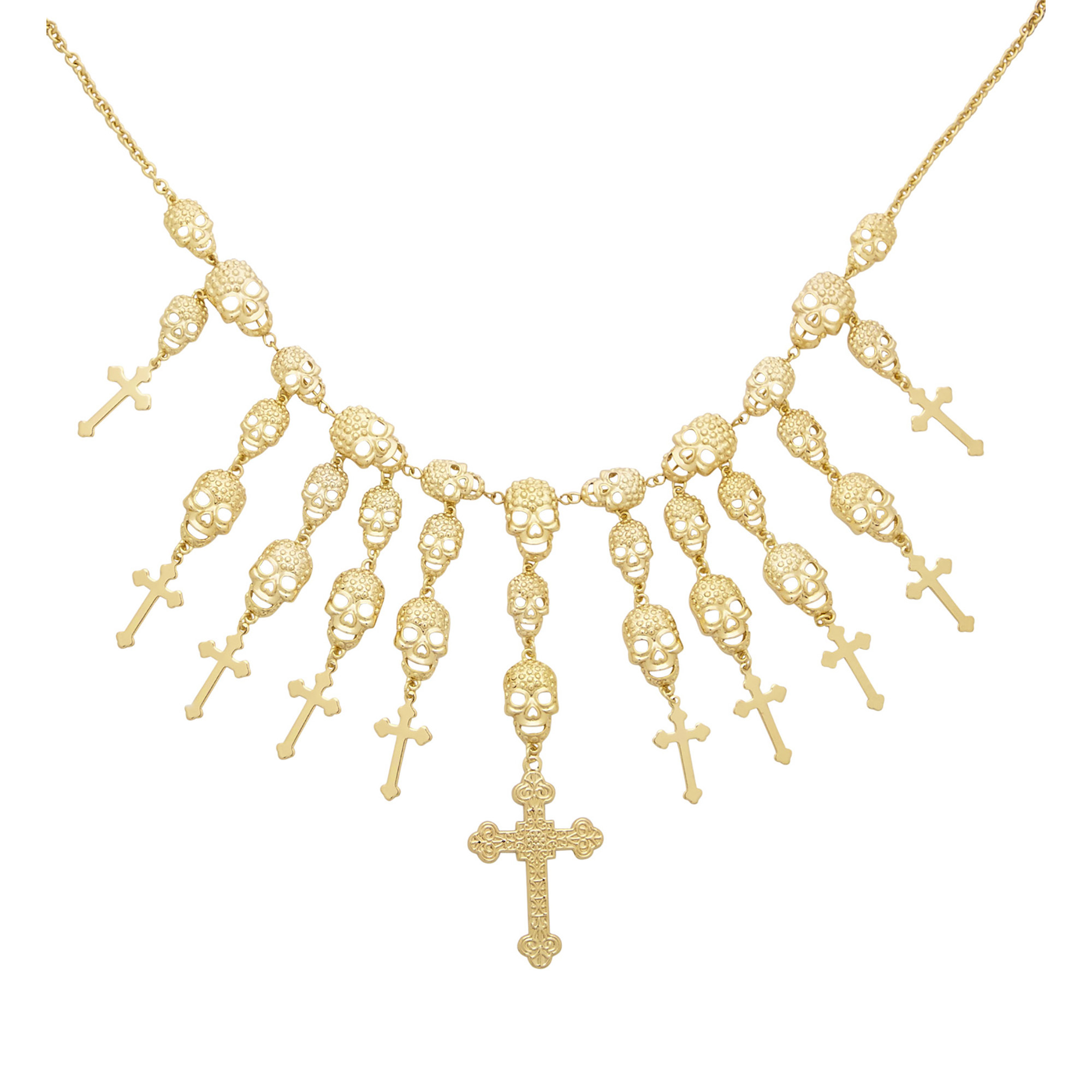 gothic halsketting goud met schedels en kruizen
