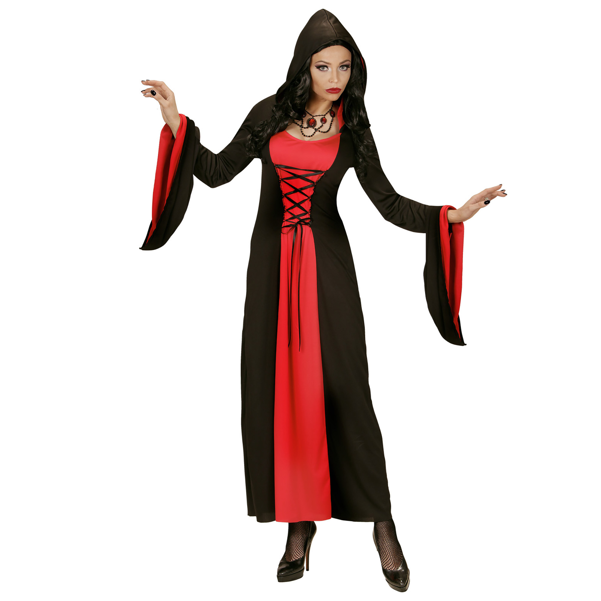Gothische dames kostuum rood met zwart