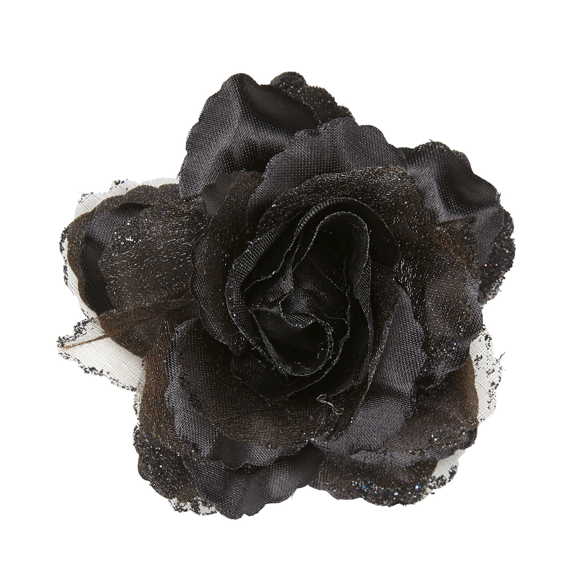 haarclip zwarte roos met glitter