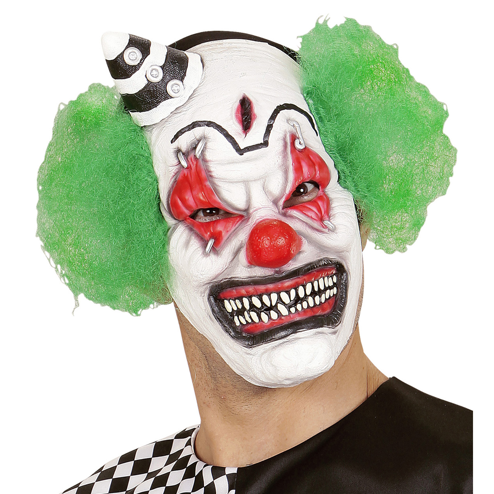 halfgezicht masker horror killer clown met haar en minihoed