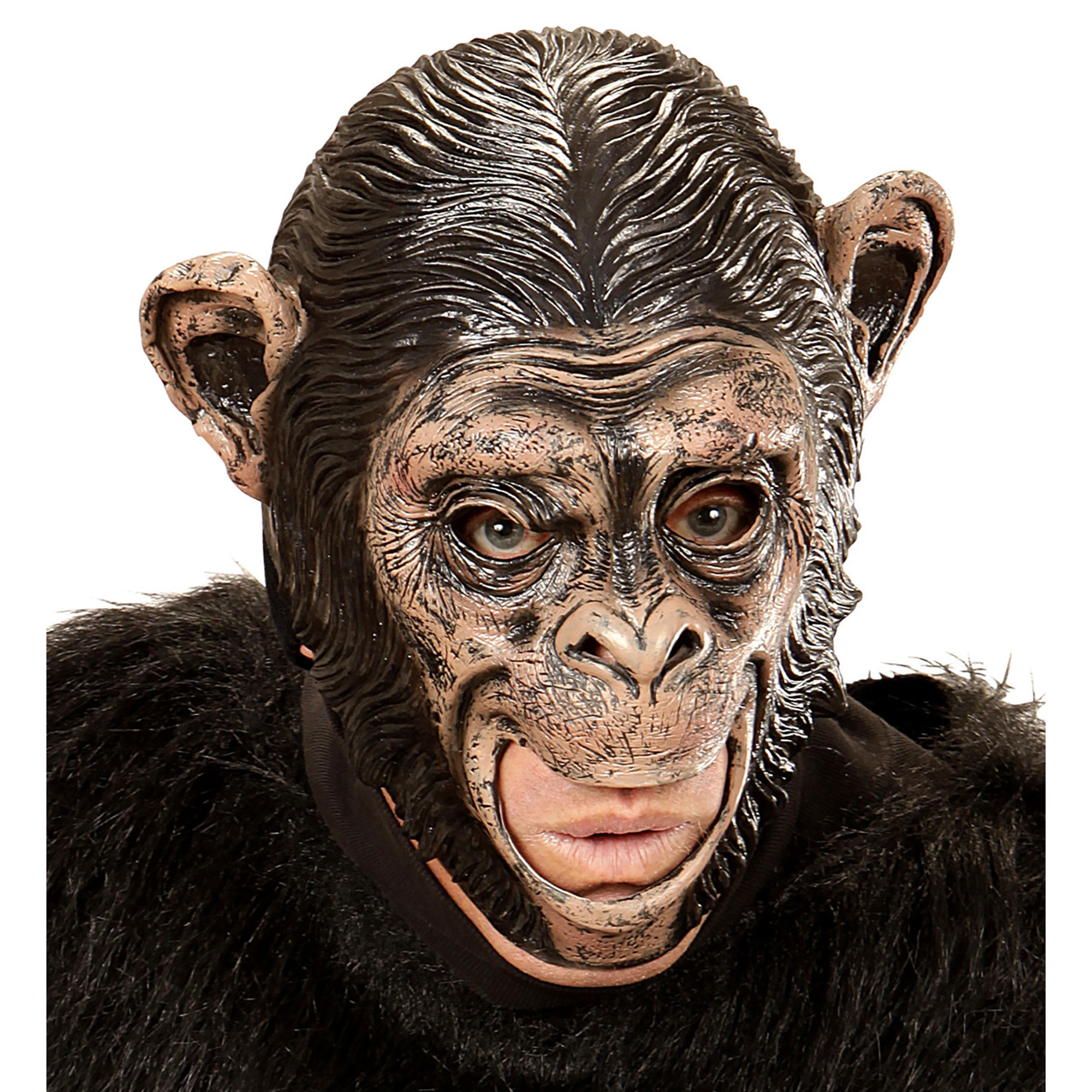 masker chimpansee met open mond