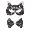 oogmasker kat met strikje zwart met zilver