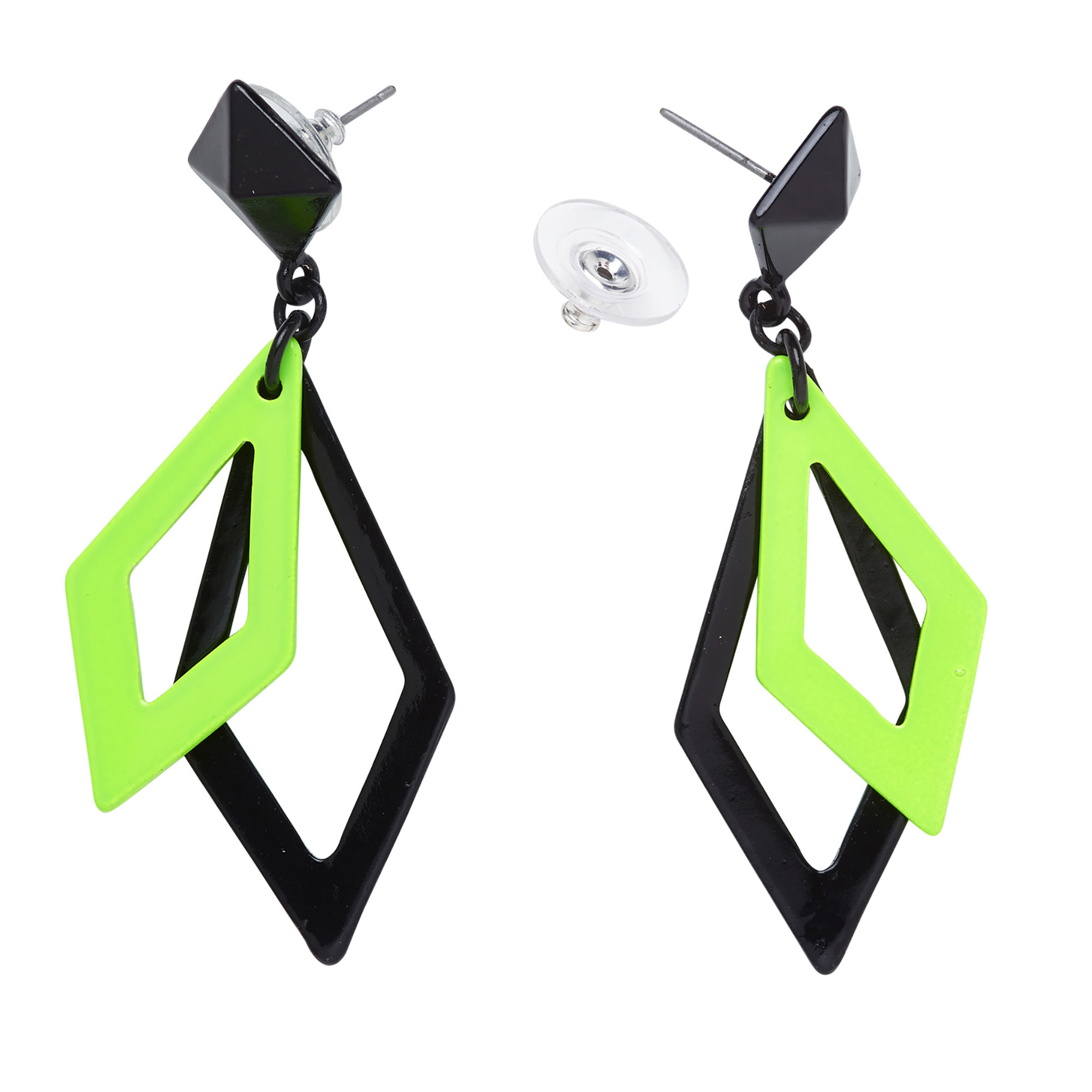 oorbellen ruit neon groen en ruit neon zwart