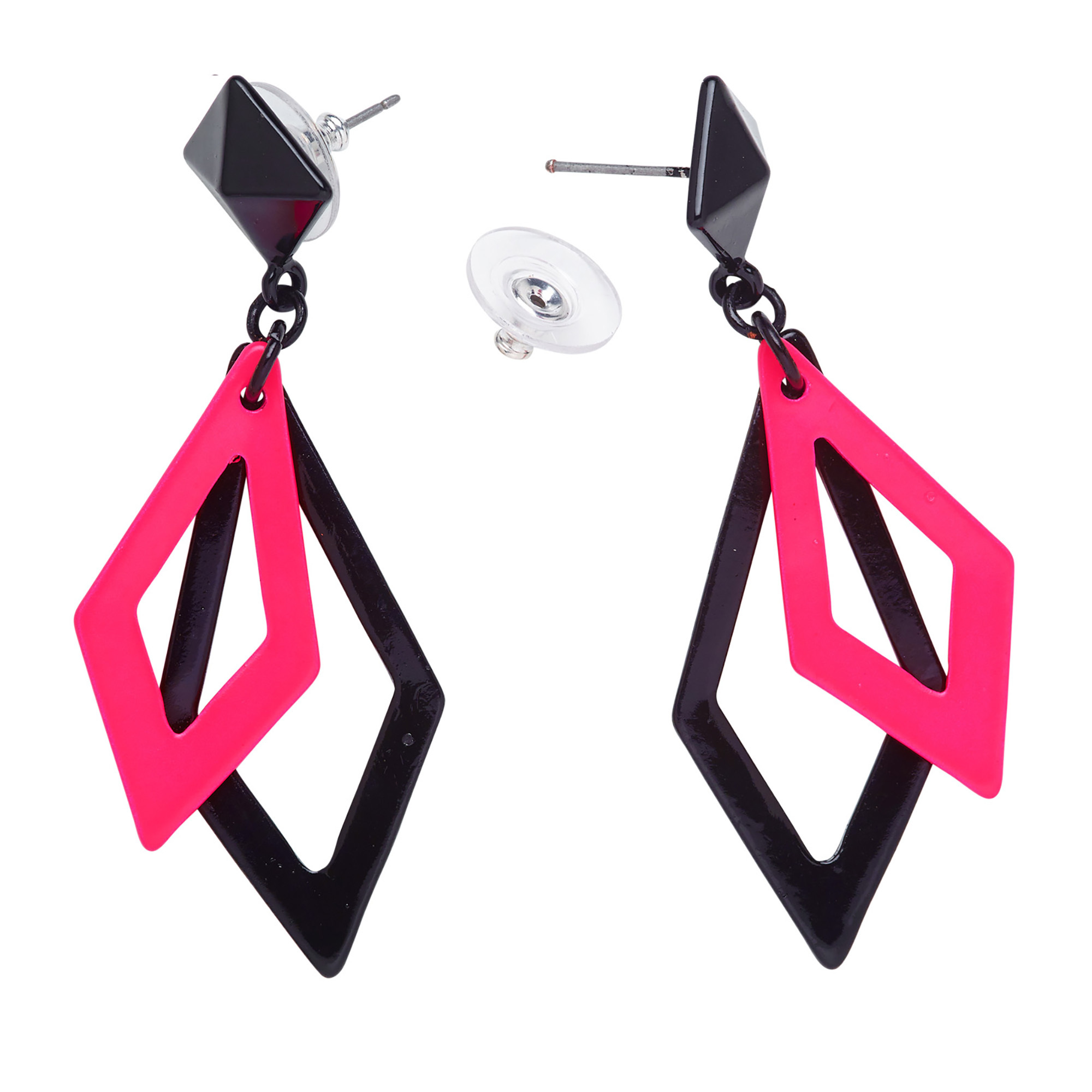 oorbellen ruit neon rose en ruit neon zwart