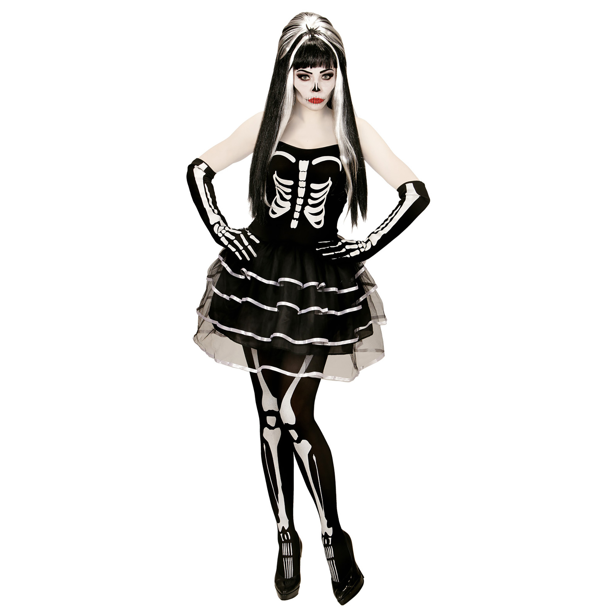 Sexy Skelet dames kostuum verkleedpak jurk