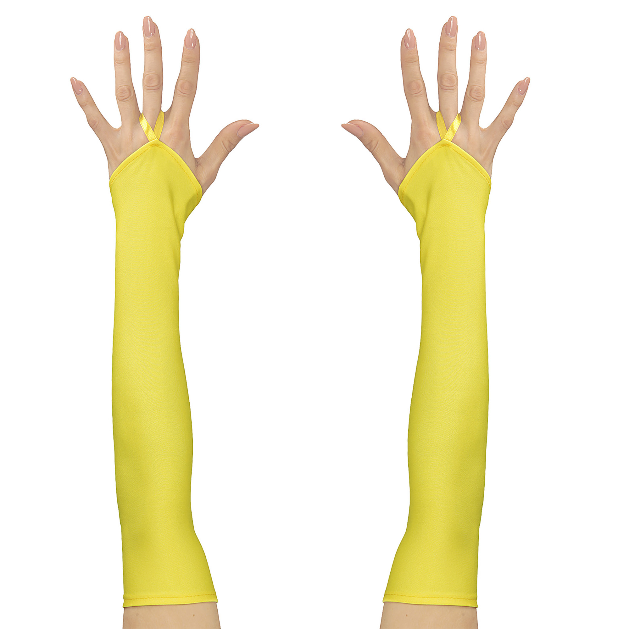 vingerloze handschoenen satijn, neon geel