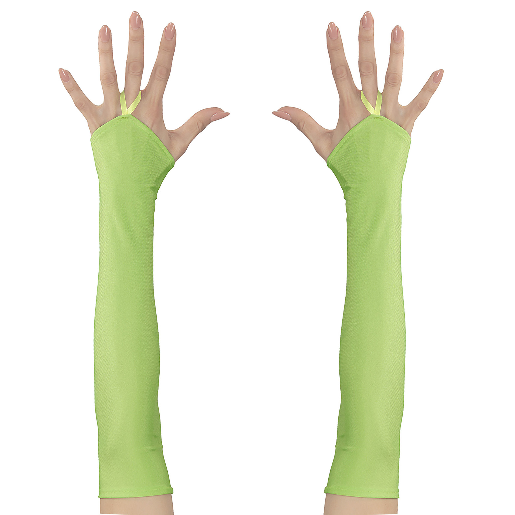 vingerloze handschoenen satijn, neon groen
