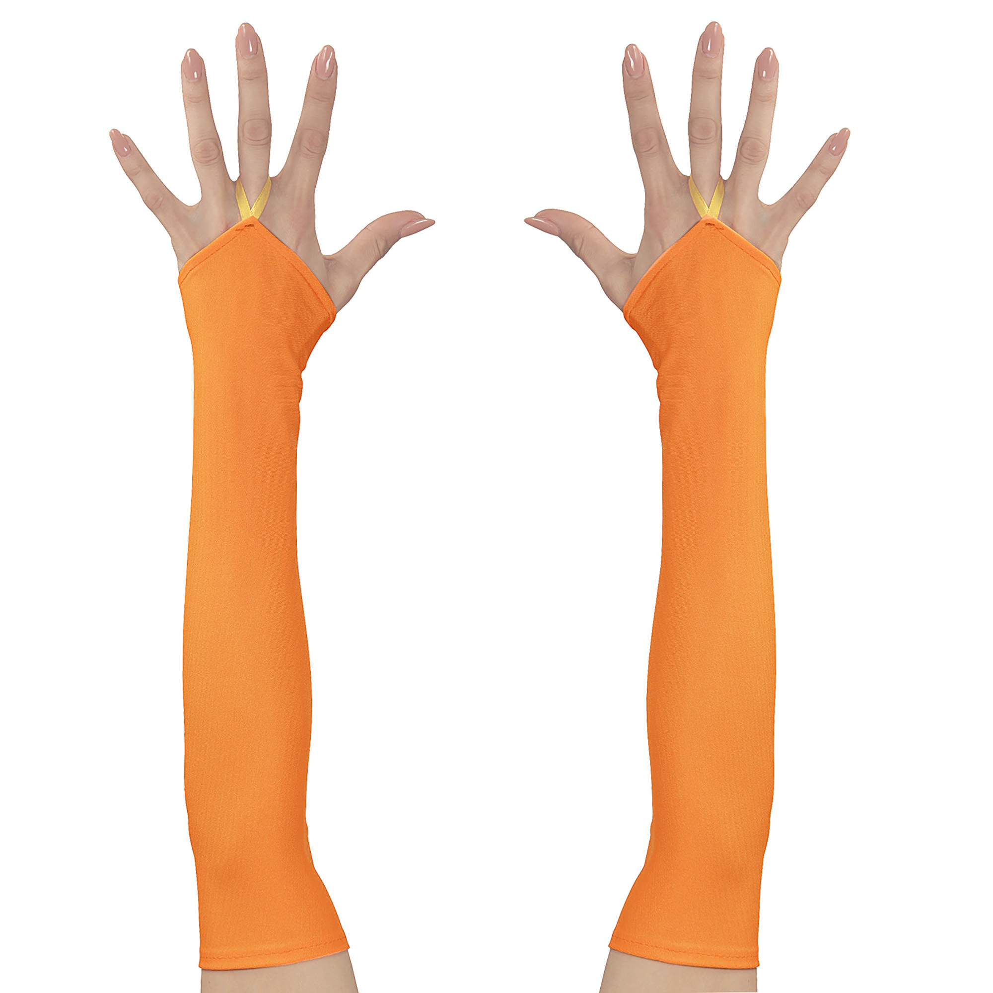 vingerloze handschoenen satijn, neon oranje