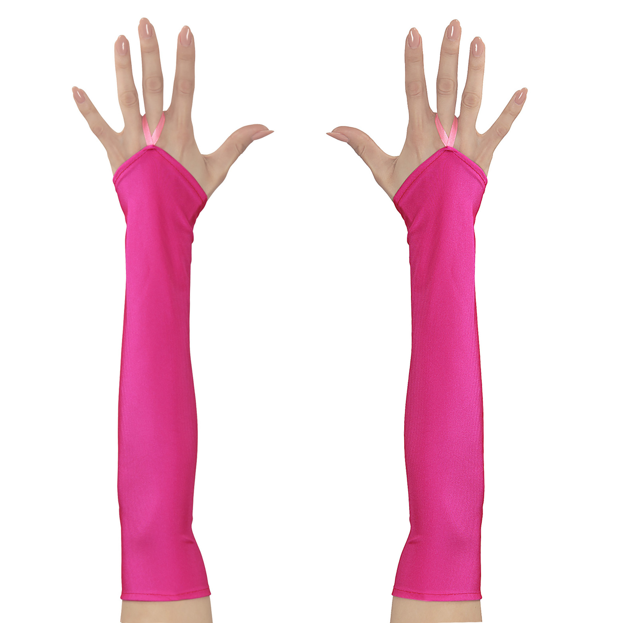 vingerloze handschoenen satijn, neon roze
