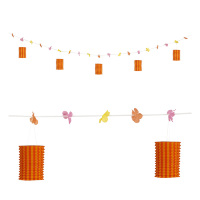 Slinger met lampions en bloemen oranje met geel 3 meter Slinger met lampions en bloemen oranje met geel 3 meter