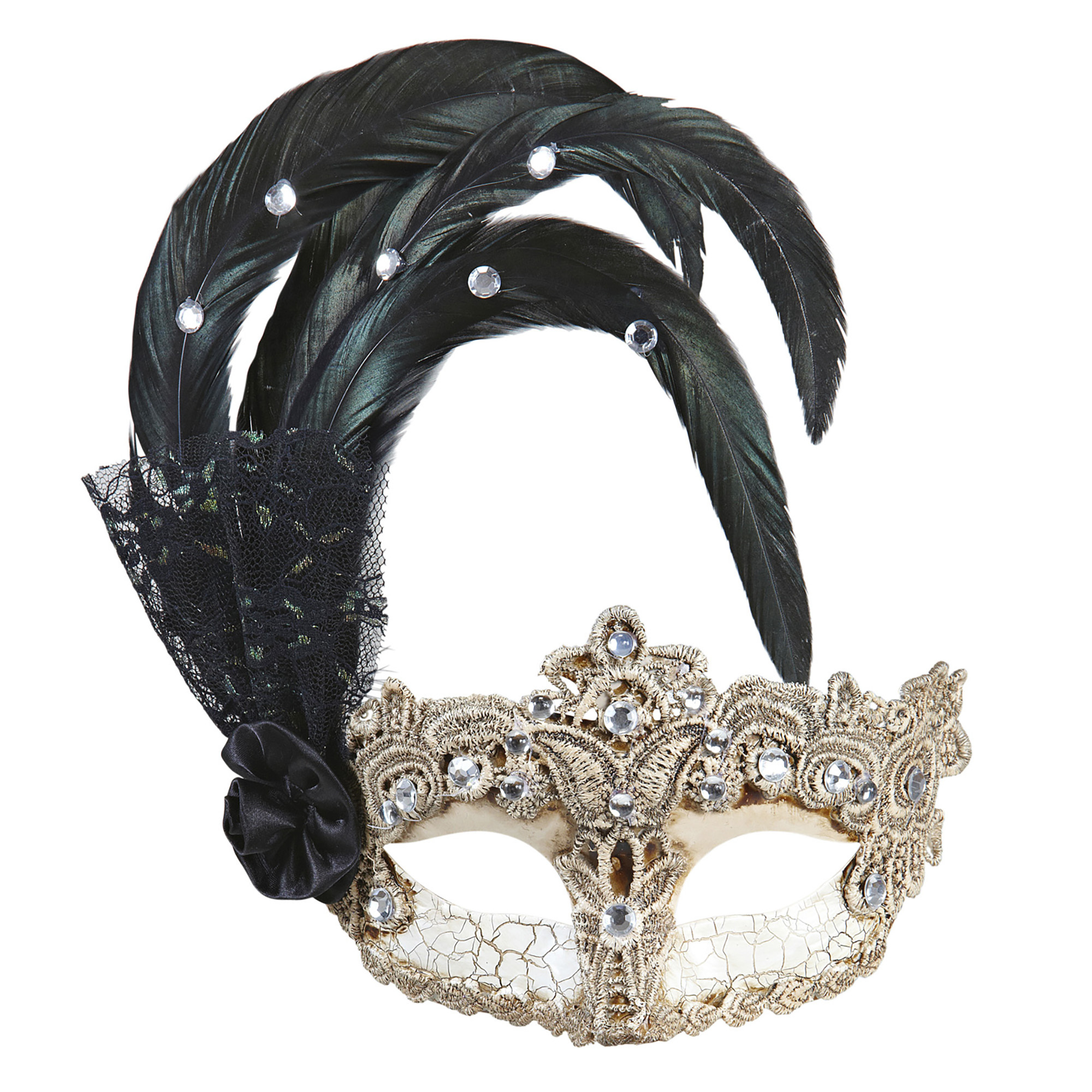 gran gala masker macrame met stenen en veren