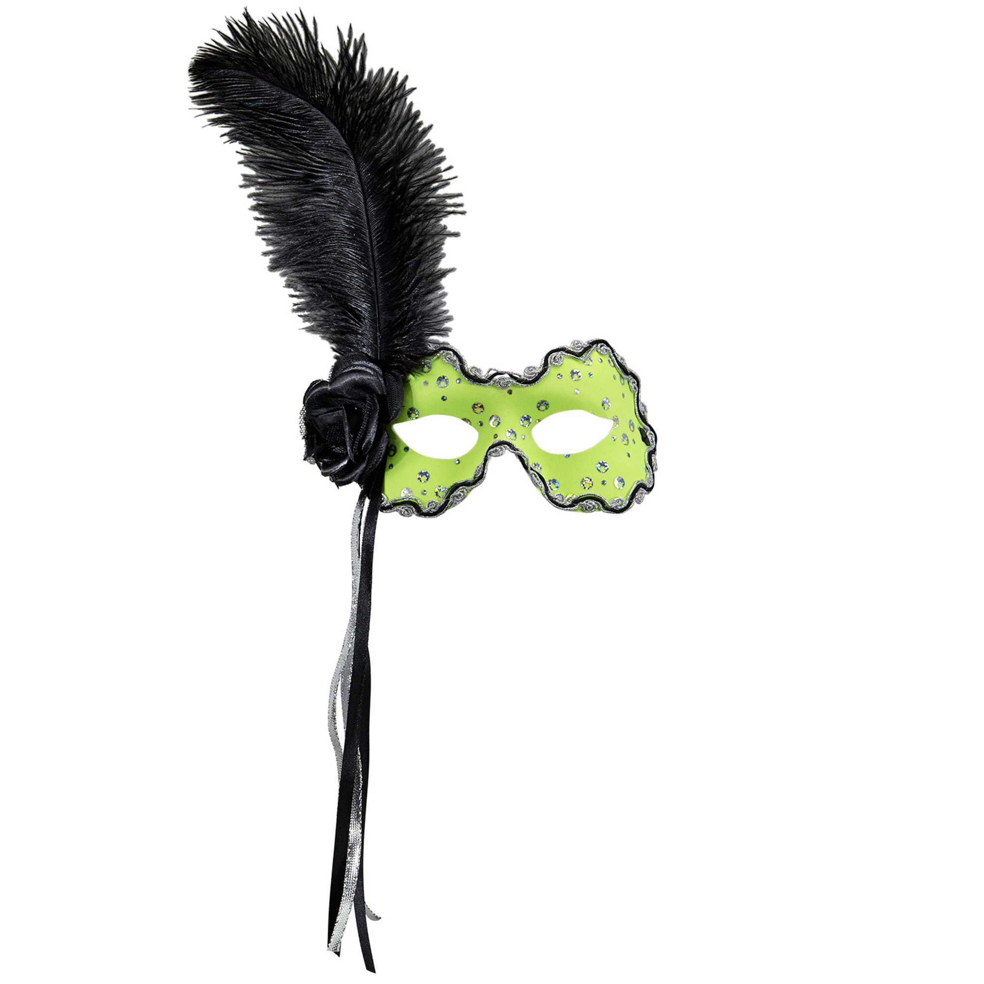 oogmasker brazilie met veren, neon groen