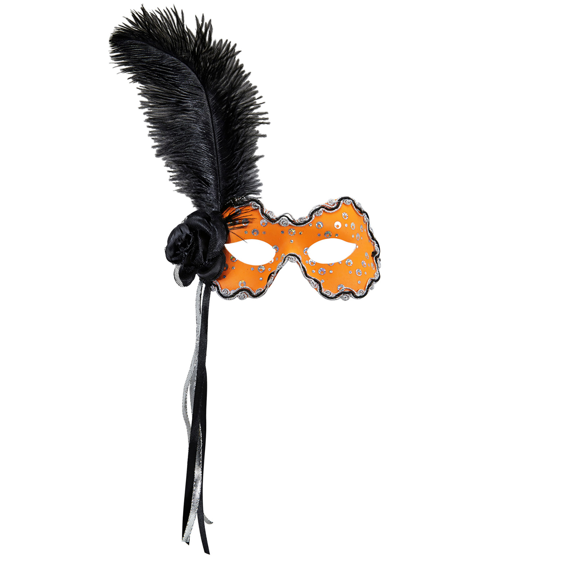 oogmasker brazilie met veren, neon oranje