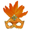 oogmasker brazilie met veren en parels, neon oranje