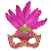 foto 1 oogmasker brazilie met veren en parels, neon rose