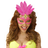 foto 2 oogmasker brazilie met veren en parels, neon rose