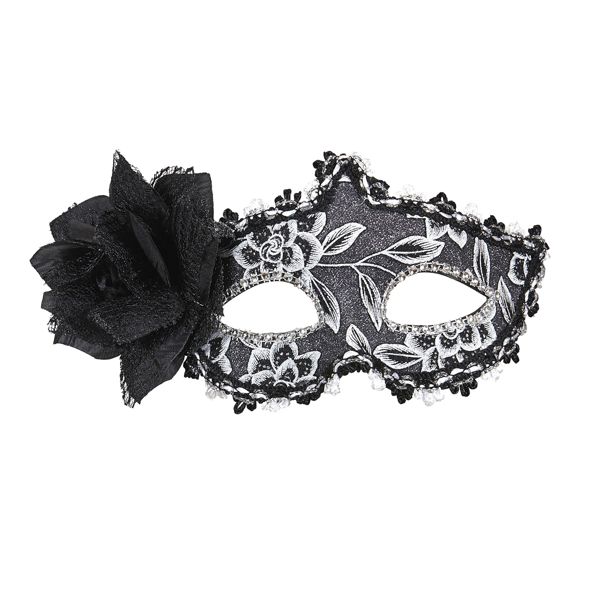 oogmasker glitter bloemen met zwarte roos