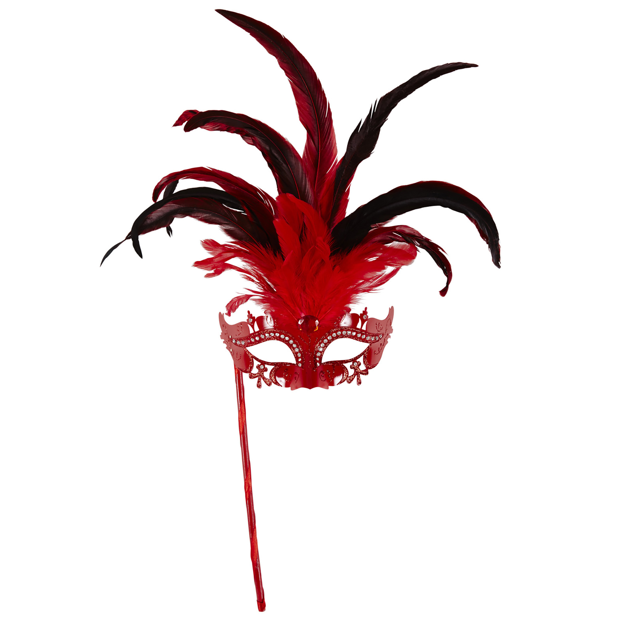 oogmasker met stokje, rood luxe versie