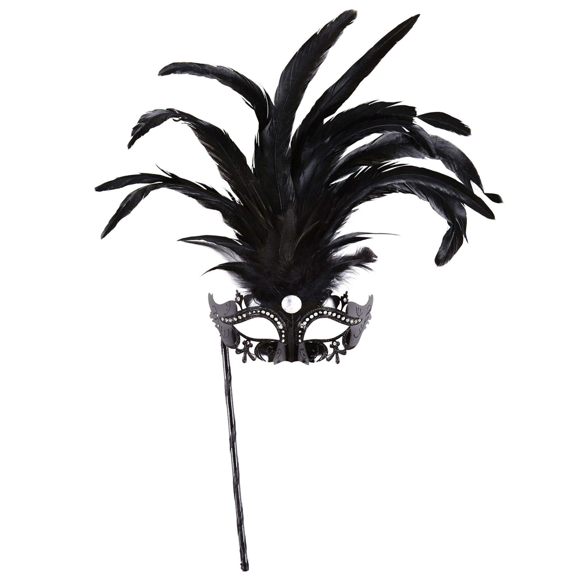 oogmasker met stokje, zwart luxe versie