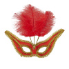foto 1 oogmasker rood met goud en veren
