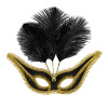 foto 1 oogmasker zwart met goud en veren