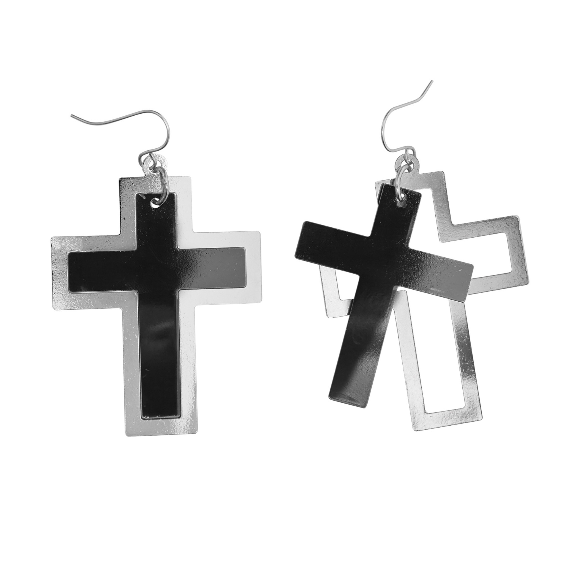 oorbellen kruis, zwart met zilver